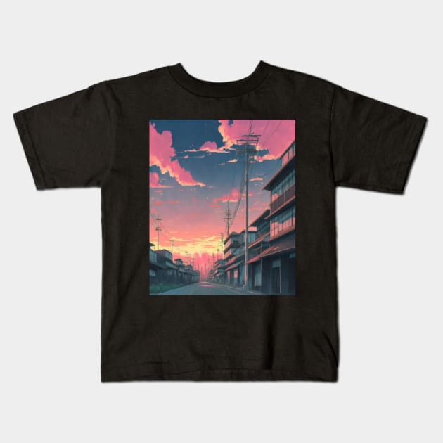 Pink Sunset - Japanese House Kids T-Shirt by AnimeVision